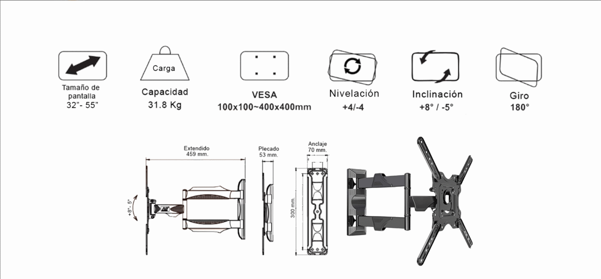 RACK GIRATORIO PARA TV DE 32" A 55" - Imagen 3